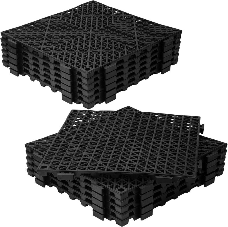 Dingbaayee 12Pcs Drainage Interlocking Floor Tiles 11.8" x 11.8", Modular Interlocking Cushion Soft PVC Floor Non-Slip Splicing Waterproof Mat for Drain, Pool, Shower, Patio, Balcony, Bathroom, Kitchen, Yard - Image 1